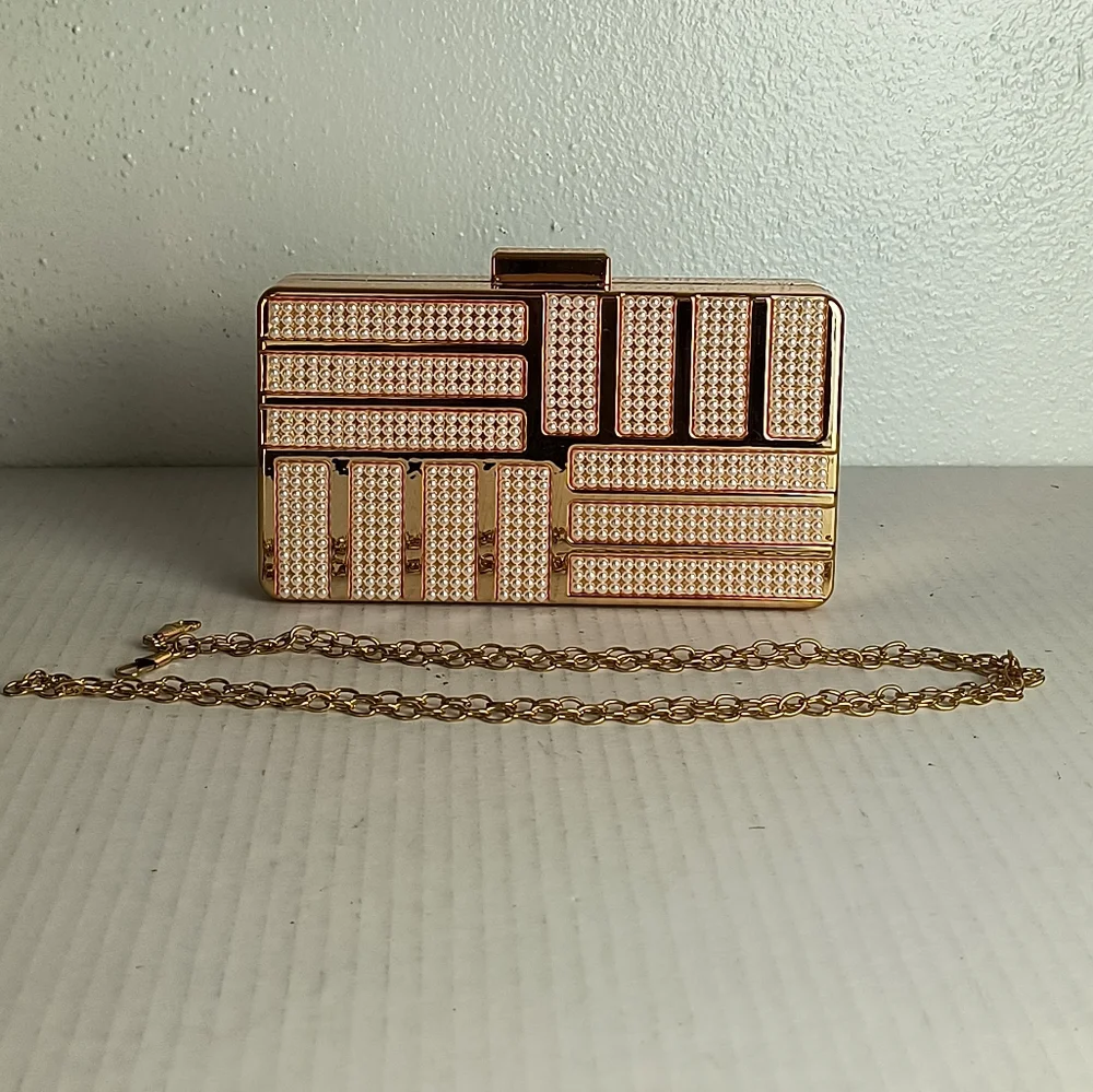 Pearlescent Acrylic Evening Clutch Bag Metal Gold Tone Strap Party Cocktail